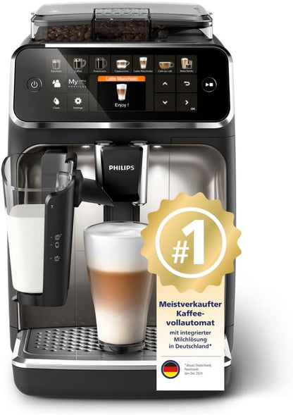 Philips Serie 5400 Kaffeevollautomat (EP5447/90) – LatteGo Milchsystem,12 Kaffeespezialitäten,Intuitives Display,4 Benutzerprofile,Chrom