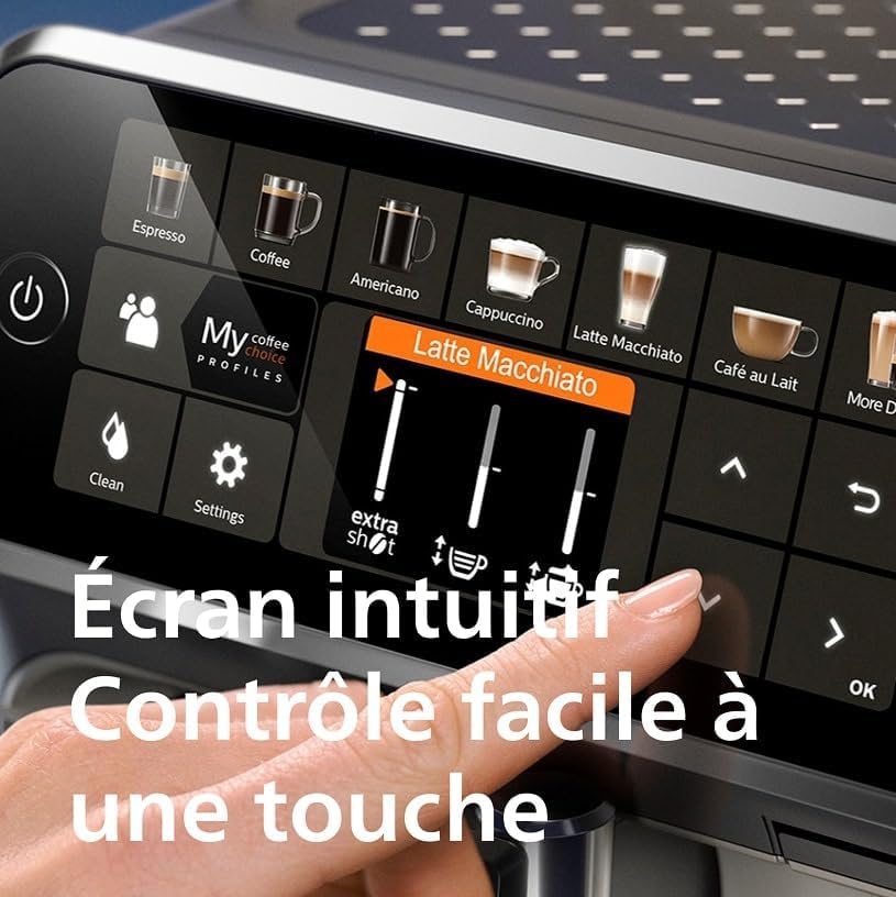 Philips Expresso broyeur Série 5400 – 12 Spécialités de Café,Carafe LatteGo facile àEcran int nettoyer, uitif,4 Profils Utilisateur,Machine à café à grain Noir Chrome(EP5547/90)