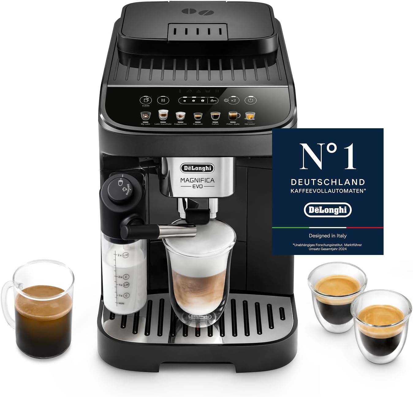De’Longhi Magnifica Evo (ECAM292.81.B) - Perfetto Kaffeevollautomat mit LatteCrema-Milchaufschäumer, 7 One-Touch-Getränke, Cappuccino, Espresso Kaffeemaschine, Soft-Touch-Bedienfeld, Schwarz