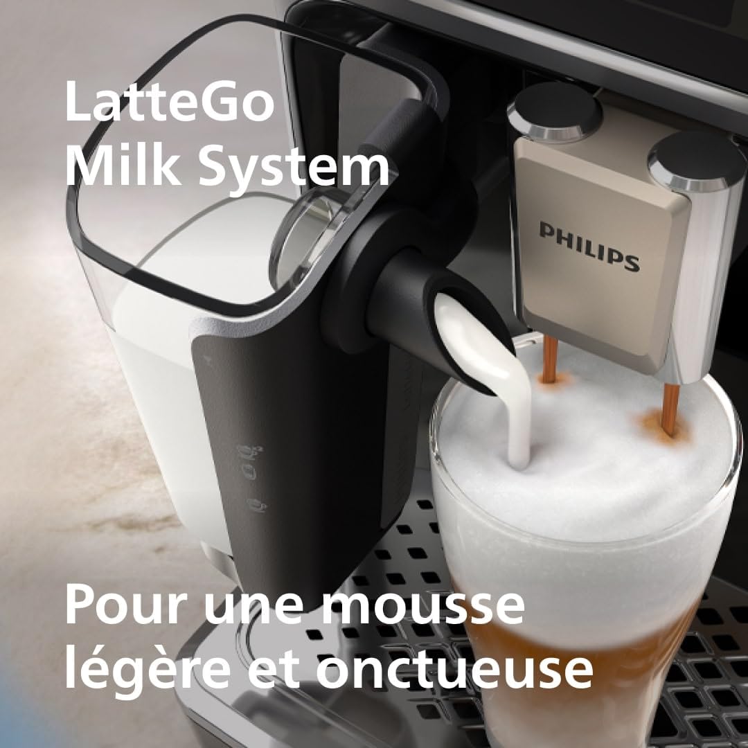 Philips Expresso broyeur Série 5400 – 12 Spécialités de Café,Carafe LatteGo facile àEcran int nettoyer, uitif,4 Profils Utilisateur,Machine à café à grain Noir Chrome(EP5547/90)