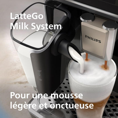 Philips Expresso broyeur Série 5400 – 12 Spécialités de Café,Carafe LatteGo facile àEcran int nettoyer, uitif,4 Profils Utilisateur,Machine à café à grain Noir Chrome(EP5547/90)