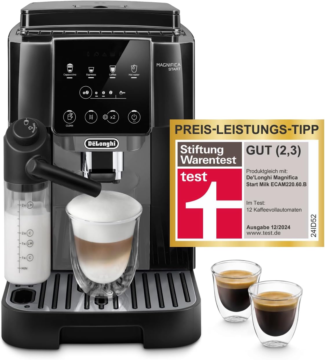 De’Longhi Magnifica Start (ECAM222.60.BG) - Perfetto Kaffeevollautomat mit LatteCrema-Milchaufschäumer,4 One-Touch-Getränke, Cappuccino Kaffeemaschine,Soft-Touch-Bedienfeld,Schwarz-Grau
