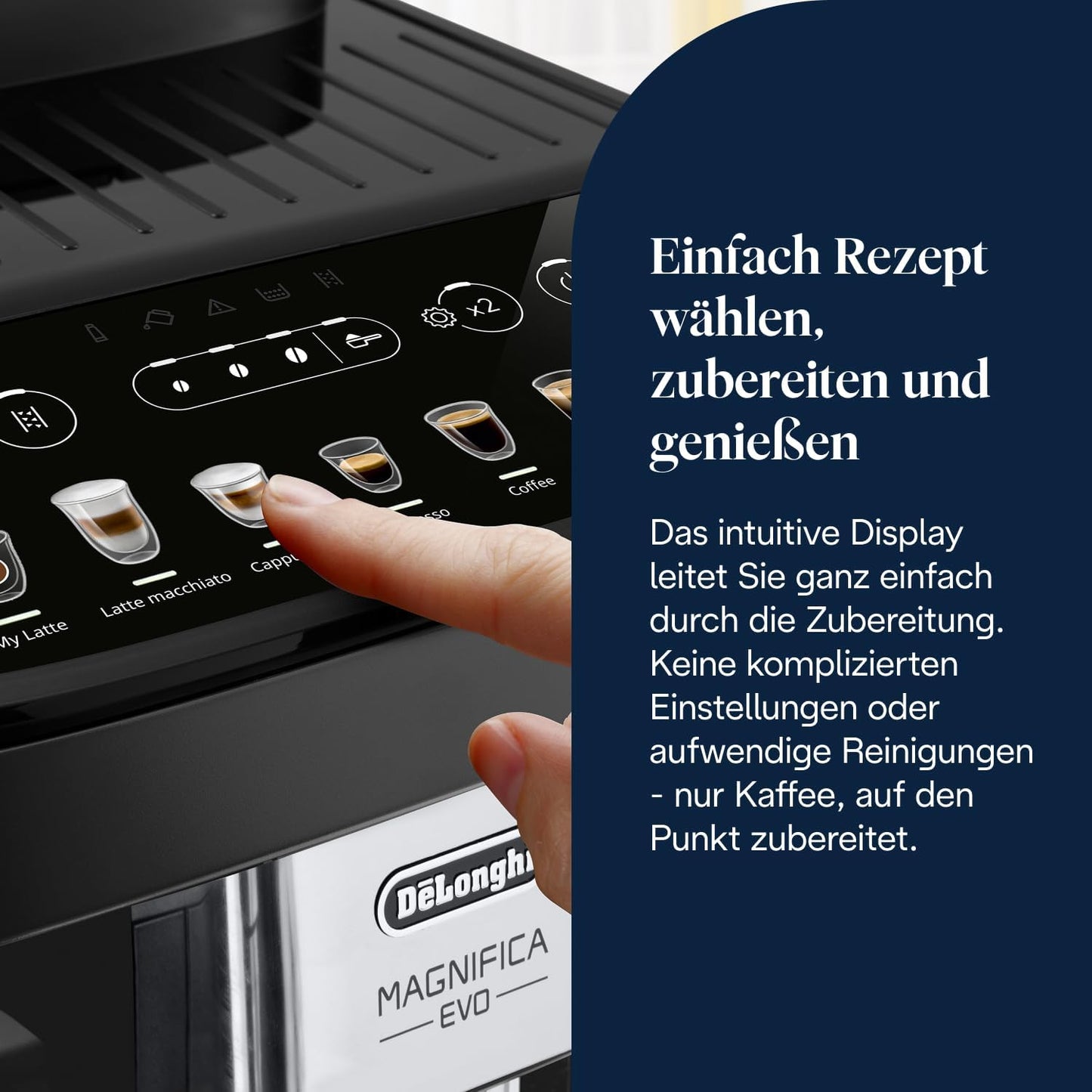 De’Longhi Magnifica Evo (ECAM292.81.B) - Perfetto Kaffeevollautomat mit LatteCrema-Milchaufschäumer, 7 One-Touch-Getränke, Cappuccino, Espresso Kaffeemaschine, Soft-Touch-Bedienfeld, Schwarz