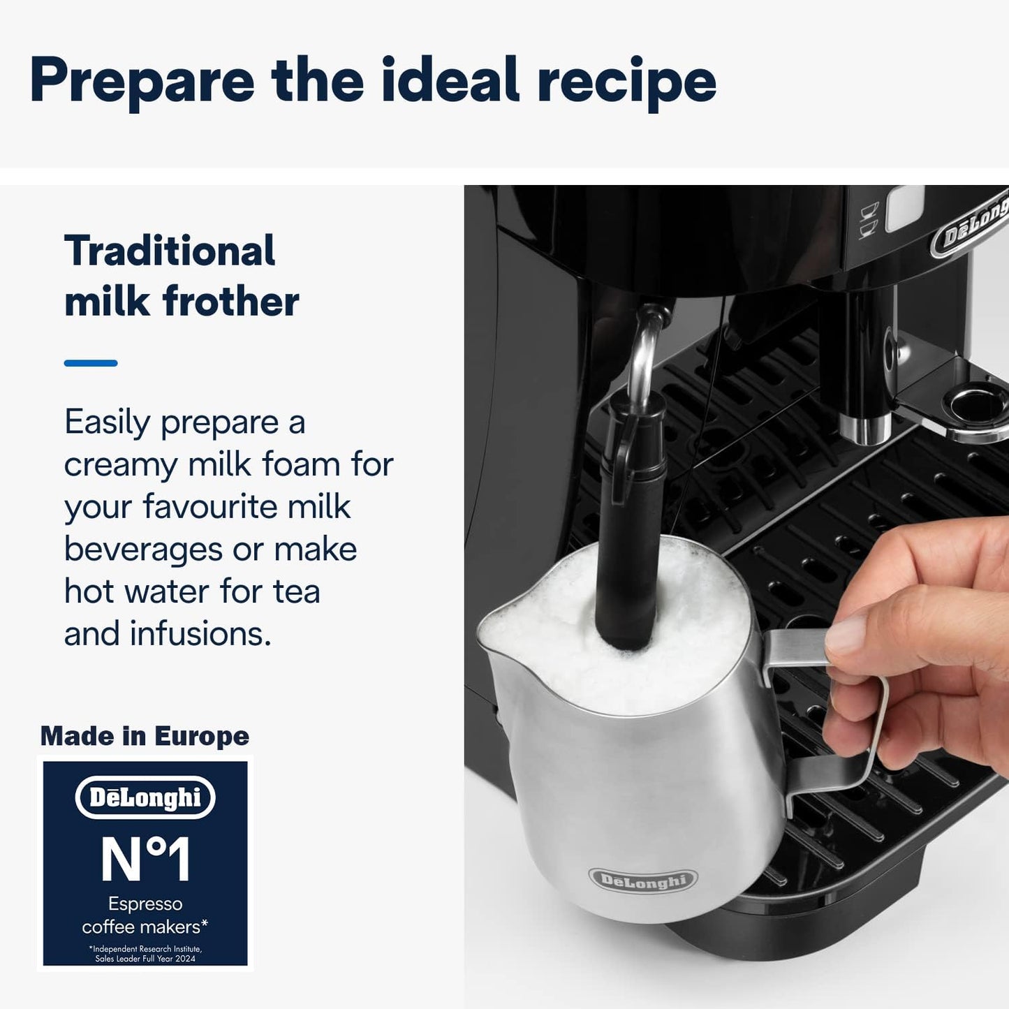 De’Longhi Magnifica S - Perfetto Machine à Café Automatique avec Mousseur à Lait Manuel, Machine à Espresso et Cappuccino, Panneau de Commande avec Boutons, Noir (ECAM11.112.B)