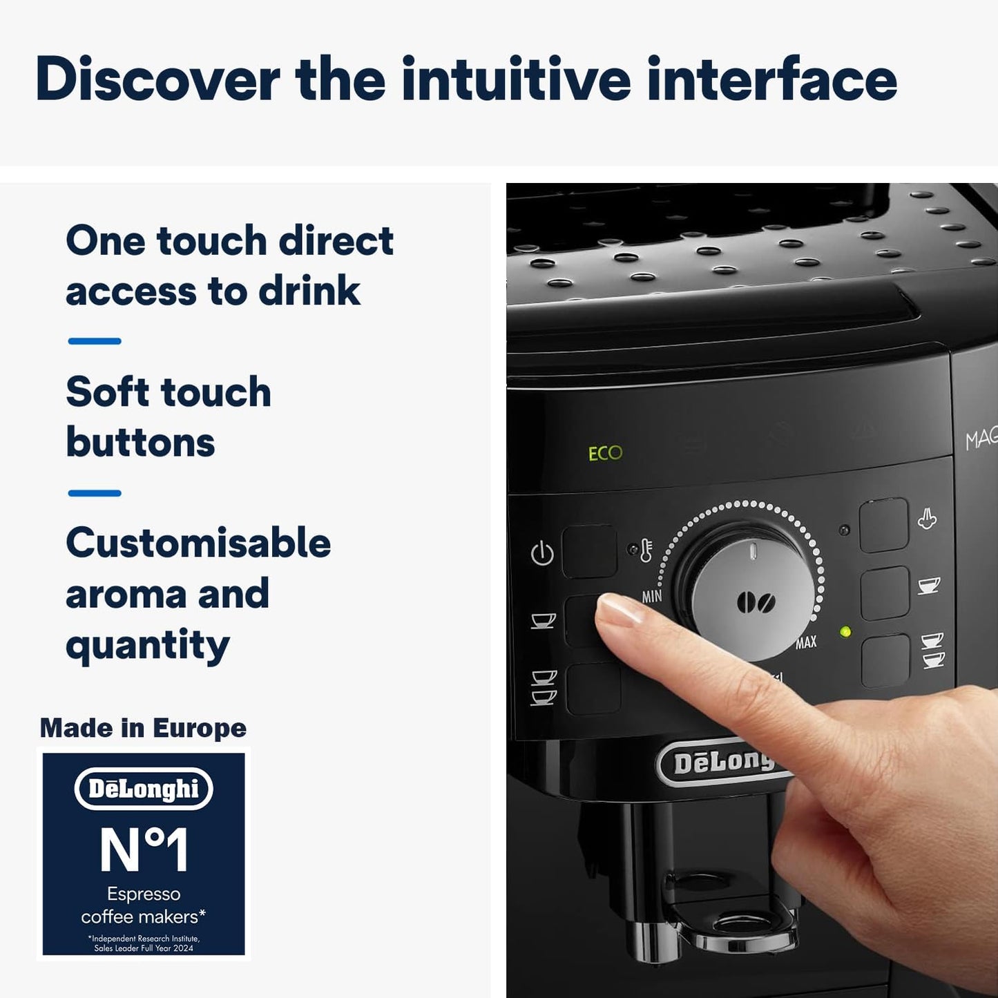 De’Longhi Magnifica S - Perfetto Machine à Café Automatique avec Mousseur à Lait Manuel, Machine à Espresso et Cappuccino, Panneau de Commande avec Boutons, Noir (ECAM11.112.B)