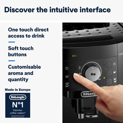 De’Longhi Magnifica S - Perfetto Machine à Café Automatique avec Mousseur à Lait Manuel, Machine à Espresso et Cappuccino, Panneau de Commande avec Boutons, Noir (ECAM11.112.B)