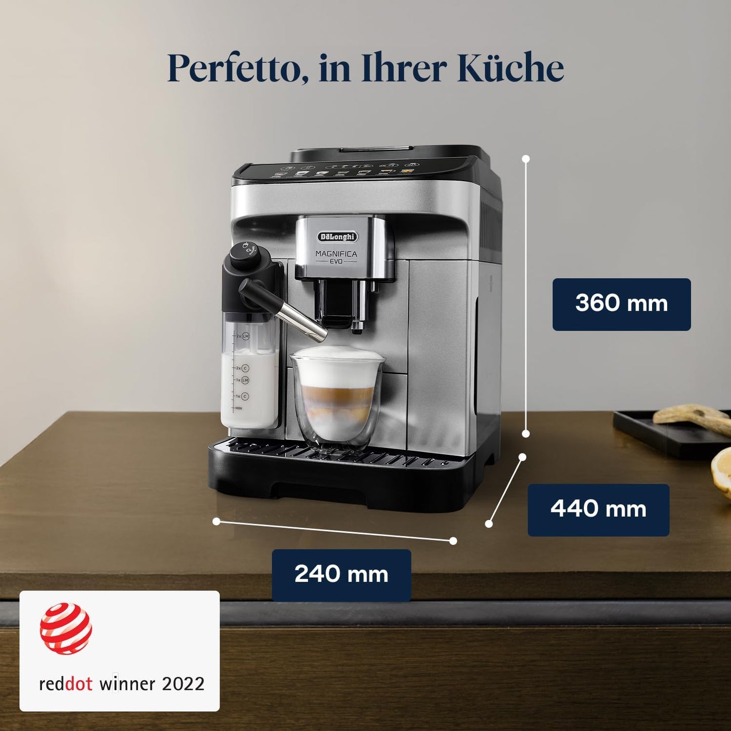 De’Longhi Magnifica Evo ECAM292.81.SB - Kaffeevollautomat mit Vollautomatischem cremigen Milchschaum, 7 One-Touch-Getränke,Cappuccino & Espresso,Kaffeemaschine,Soft-Touch-Bedienfeld,Silber
