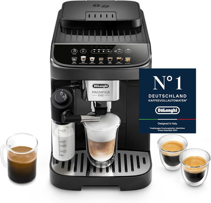 Magnifica Evo ECAM292.81.B: Kaffeevollautomat mit Milchkännchen. 7 Direktwahltasten für Cappuccino, Espresso & Kaffeespezialitäten, intuitives Bedienfeld, 2-Tassen-Funktion.Schwarz