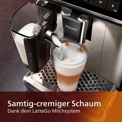 Philips Serie 5400 Kaffeevollautomat (EP5447/90) – LatteGo Milchsystem,12 Kaffeespezialitäten,Intuitives Display,4 Benutzerprofile,Chrom