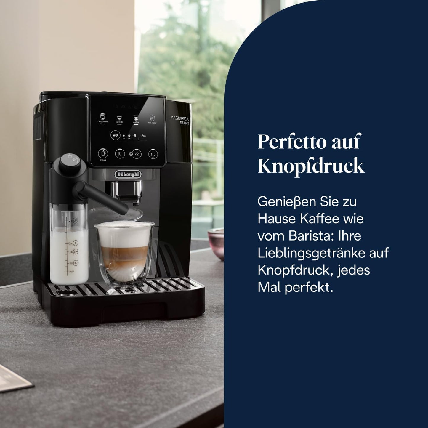 De’Longhi Magnifica Start (ECAM222.60.BG) - Perfetto Kaffeevollautomat mit LatteCrema-Milchaufschäumer,4 One-Touch-Getränke, Cappuccino Kaffeemaschine,Soft-Touch-Bedienfeld,Schwarz-Grau