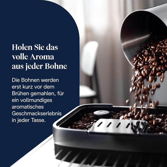 Magnifica Evo ECAM292.81.B: Kaffeevollautomat mit Milchkännchen. 7 Direktwahltasten für Cappuccino, Espresso & Kaffeespezialitäten, intuitives Bedienfeld, 2-Tassen-Funktion.Schwarz