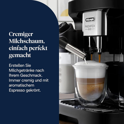 Magnifica Evo ECAM292.81.B: Kaffeevollautomat mit Milchkännchen. 7 Direktwahltasten für Cappuccino, Espresso & Kaffeespezialitäten, intuitives Bedienfeld, 2-Tassen-Funktion.Schwarz